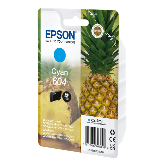 Epson cartucho de tinta cian rendimiento estándar Epson 604 cartucho de tinta original, 1 pieza, rendimiento estándar, color cian, SKU C13T10G24020