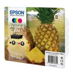 Vista del paquete original de cartuchos de tinta Epson 604 de 4 piezas en colores Negro, Cian, Magenta y Amarillo. SKU: C13T10G64020