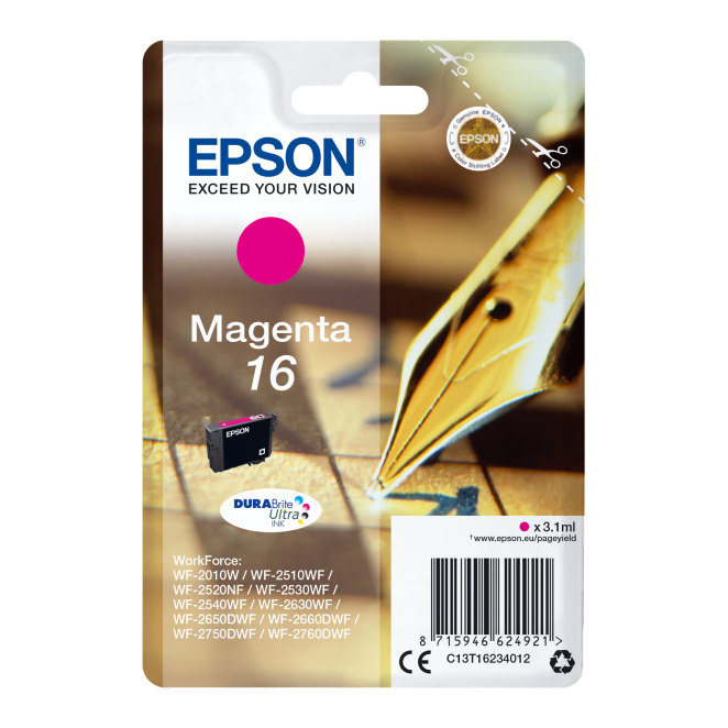 Epson Cartucho 16 Magenta Rendimiento Fiable Epson cartucho 16 magenta, etiqueta RF, alta calidad de impresión, SKU C13T16234022