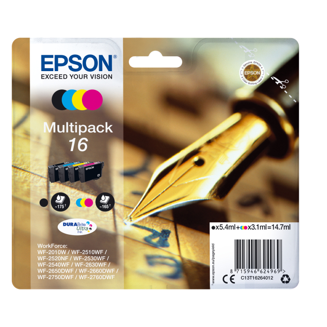 Epson Multipack 16 Pen and Crossword con Alta Capacidad Epson multipack 16 Pen and Crossword de alta capacidad, SKU C13T16264022, con tinta de larga duración ideal para impresoras domésticas y de oficina