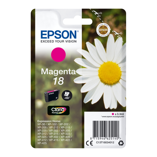 Epson Daisy Cartucho 18 magenta 2 Cartucho Epson Daisy 18 Magenta, compatible con múltiples impresoras Epson.