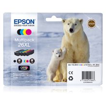 Multipack Epson Polar Bear 26XL con 4 cartuchos de tinta de alta capacidad en colores cian, magenta, amarillo y negro, SKU C13T26364010