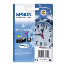 Vista de los cartuchos de tinta Epson Alarm clock Multipack 3-colour 27 DURABrite Ultra con SKU C13T27054022, ideal para impresoras Epson