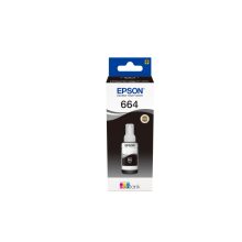 Imagen de la botella de tinta negra Epson 664 Ecotank de 70 ml, SKU C13T664140, ideal para una impresión eficiente y de larga duración.