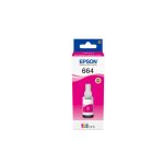 Imagen de la Botella de Tinta Magenta Epson 664 Ecotank de 70ml con el SKU C13T664340. Tinta a base de agua para impresoras Epson Ecotank.