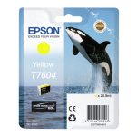Imagen del cartucho de tinta amarillo Epson T7604, modelo C13T76044010, ideal para impresoras para obtener impresiones de alta calidad