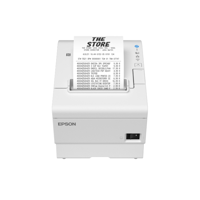 Epson TM-T88VII TPV Impresora con USB, Ethernet y Serial Impresora Epson TM-T88VII para TPV con conexiones USB, Ethernet y Serial, SKU C31CJ57111A0 en color blanco.