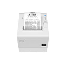 Impresora térmica Epson TM-T88VII con conectividad USB, Ethernet y PoweredUSB en color blanco, SKU C31CJ57131.