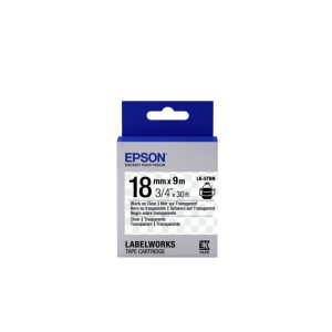 Epson Cinta transparente LK-5TBN con texto negro sobre fondo transparente, 18 mm de ancho y 9 metros de longitud, C53S655008