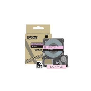 Cinta de etiquetas Epson LK-4PAS en colores gris y rosa, SKU C53S672103, para etiquetado de documentos y organización.