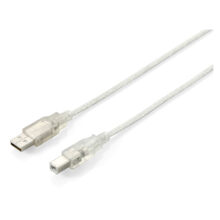 Cable USB 2.0 de Equip de 3 metros con conectores Tipo A y Tipo B en color plata transparente. SKU: 128651