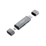 Equip lector de tarjeta USB 3.2 Gen 1, compatible con conectores Type-A y Type-C, color gris. SKU 245460