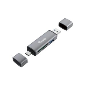 Equip lector de tarjeta USB 3.2 Gen 1, compatible con conectores Type-A y Type-C, color gris. SKU 245460