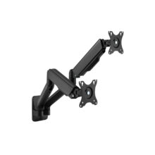 Soporte de pared para doble monitor Equip, ajustable, compatible con pantallas de 17 a 32 pulgadas, modelo SKU 650138.