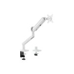 Soporte de escritorio blanco para monitor Equip, ajustable entre 17 y 35 pulgadas, SKU 650185. Muestra el soporte sobre un escritorio con monitor.