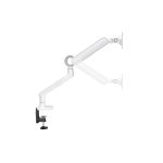 Soporte de escritorio blanco para monitor Equip, ajustable entre 17 y 35 pulgadas, SKU 650185. Muestra el soporte sobre un escritorio con monitor.