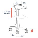 Imagen del soporte de suelo Ergotron Neo-Flex Laptop Cart en color gris con ruedas multimedia. SKU 24-205-214.