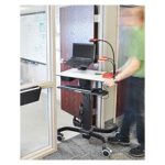 Vista frontal del carro multimedia Ergotron TeachWell en color grafito. Incluye espacio de trabajo digital para facilitar la movilidad y organización, SKU 24-220-055.