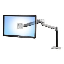 Vista del Ergotron LX Series LX HD Sit-Stand escritorio ajustable de aluminio para monitores de hasta 46 pulgadas, SKU 45-384-026.