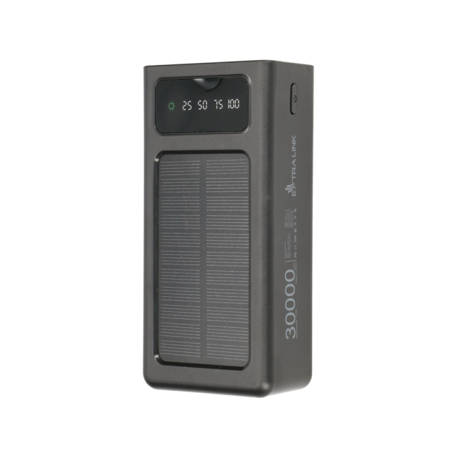 Extralink Powerbank Solar 30000mAh con USB-C Extralink Powerbank EPB-093 de 30000mAh en color negro con carga solar y puerto USB-C. SKU: EX.19669