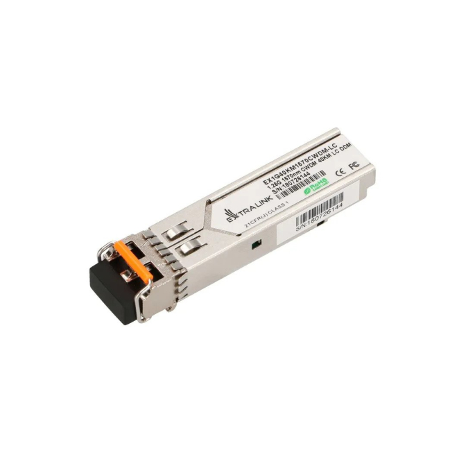 Extralink Módulo SFP CWDM de 1570nm con 40km alcance Extralink SFP CWDM Módulo SFP 1.25G, 1570nm, single mode, 40km con conector LC, DOM. SKU EX.13629