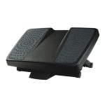 Vista frontal del soporte para el apoyo de pies Fellowes negro, modelo 8067001, ergonómico y ajustable para oficina