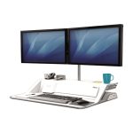 Soporte para monitores Fellowes Lotus DX con estación de carga integrada, ajuste de altura y gestión de cables. SKU: 8081101