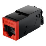 Conector Fibrain XQ100 en colores negro y rojo, diseñado para alta conectividad en cableado. SKU: XQ100