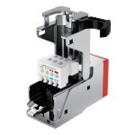 Imagen del conector de cableado Fibrain XQ200 en colores gris y rojo, SKU XQ200.