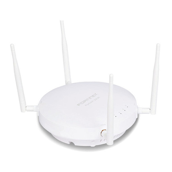 FortiAP-223E Indoor Wireless AP - Dual radio (802.11 b/g/n and 802.11 a/n/ac Wave 2, 2x2 MU-MIMO), external antennas included, 1 x 10/100/1000 RJ45 port, BT / BLE. Ceiling/wall mount kit included.For power order: 802.3af PoE injector GPI-115 or AC adapter SP-FAP200-PA. Region Code E 1 Fortinet FortiAP 223E Punto de Acceso Inalámbrico 1167 Mbps Blanco PoE