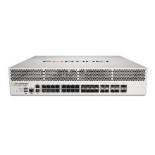 Imagen del Fortinet FortiGate-1100E Firewall con 2 ranuras 40GE QSFP+, 4 ranuras 25GE SFP28, 4 ranuras 10GE SFP+, 8 ranuras GE SFP, 18 puertos GE RJ45 incluyendo puertos de gestión/HA, hardware acelerado SPU NP6 y CP9, y 2 fuentes de alimentación AC. SKU FG-1100E.