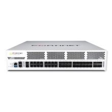 Imagen del Fortinet FortiGate-1801F-DC Firewall con 4 ranuras QSFP28 de 100GE/40GE, 12 ranuras SFP28/SFP+ de 25GE/10GE, y 2 SSD de 960GB a bordo. SKU: FG-1801F-DC.