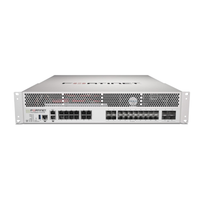 Fortinet FortiGate-2200E Firewall con Soporte Premium y Protección UTP 12 meses Imagen del Fortinet FortiGate-2200E, incluye hardware y suscripción FortiCare Premium y FortiGuard Unified Threat Protection (UTP) por 12 meses. SKU FG-2200E-BDL-950-12.