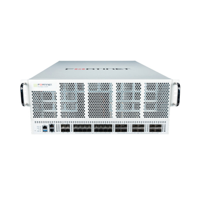 Fortinet FortiGate-4401F Firewall con 12x QSFP28 y 18x SFP28 FortiGate-4401F Firewall de Fortinet con 12x 100GE/40GE QSFP28, 18x 25GE/10GE SFP28, 2x GE RJ45 Management Ports, SPU NP7, CP9, 2x 1.92TB almacenamiento, AC power. SKU: FG-4401F