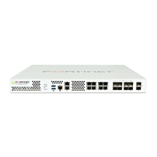 Fortinet FortiGate-601E Firewall con FortiCare Premium y FortiGuard UTP 36 meses Imagen del firewall Fortinet FortiGate-601E con FortiCare Premium y FortiGuard Unified Threat Protection (UTP) por 36 meses. SKU: FG-601E-BDL-950-36