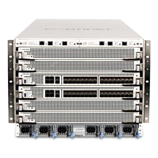 Fortinet Firewalls chassis 8U with redundant DC-DC PSU FortiGate-7060E-9-DC Firewall chassis with 2x FPM-7630E Processor Modules, 2x FIM-79xxE-C, 2x Manager Module, and 4x hot swappable redundant DC-DC PSU (SKU: FG-7060E-9-DC)