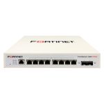 Vista frontal del Fortinet FortiSwitch-108F-FPOE, un switch de gestión L2+ que cuenta con 8 puertos GE, 2 puertos SFP, 1 puerto RJ45 de consola y una potencia POE limitada automática de 130W. SKU: FS-108F-FPOE