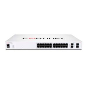 Fortinet FortiSwitch-124F-FPOE Layer 2 con 24x 1G RJ45 PoE+, 4x 10G/1G SFP+, y 370W PoE output. SKU: FS-124F-FPOE.