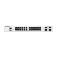 Switch Fortinet FortiSwitch-124F para redes cableadas FS-124F con 24 puertos 1G RJ45, 4 puertos SFP+/SFP 10G/1G y puerto consola RJ45, sin ventilador.