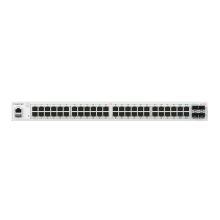Imagen del Fortinet FortiSwitch-148F-FPOE, switch con 48 puertos 1G RJ45 con PoE+, 4 puertos 10G/1G SFP+/SFP y una consola RJ45. Máximo de salida PoE de 740W - SKU FS-148F-FPOE