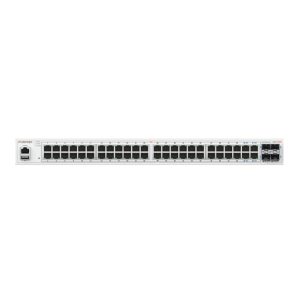 Imagen del Fortinet FortiSwitch-148F-FPOE, switch con 48 puertos 1G RJ45 con PoE+, 4 puertos 10G/1G SFP+/SFP y una consola RJ45. Máximo de salida PoE de 740W - SKU FS-148F-FPOE