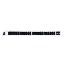 Fortinet FortiSwitch-148F-POE Layer 2 switch, compatible with FortiGate controller, featuring 48 1G RJ45 ports, 4x 10G/1G SFP+/SFP ports, and PoE+ support on ports 1 to 24 with a max PoE output limit of 370W. SKU: FS-148F-POE.