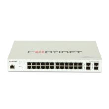 Imagen del Fortinet FortiSwitch-224E, un switch compatible con controladores FortiGate, que cuenta con 24 puertos GE RJ45 y 4 puertos GE SFP. SKU FS-224E