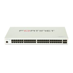 FortiSwitch-248E-FPOE de Fortinet, un switch PoE+ con 48 puertos GE RJ45, 750W de potencia PoE y 4 puertos GE SFP, SKU FS-248E-FPOE