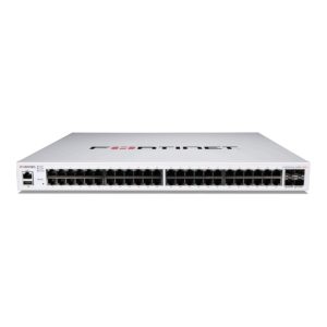Fortinet FortiSwitch-448E-POE switch compatible con controlador FortiGate, 48 puertos GE RJ45, 4 puertos 10 GE SFP+, salida POE 421W. SKU: FS-448E-POE