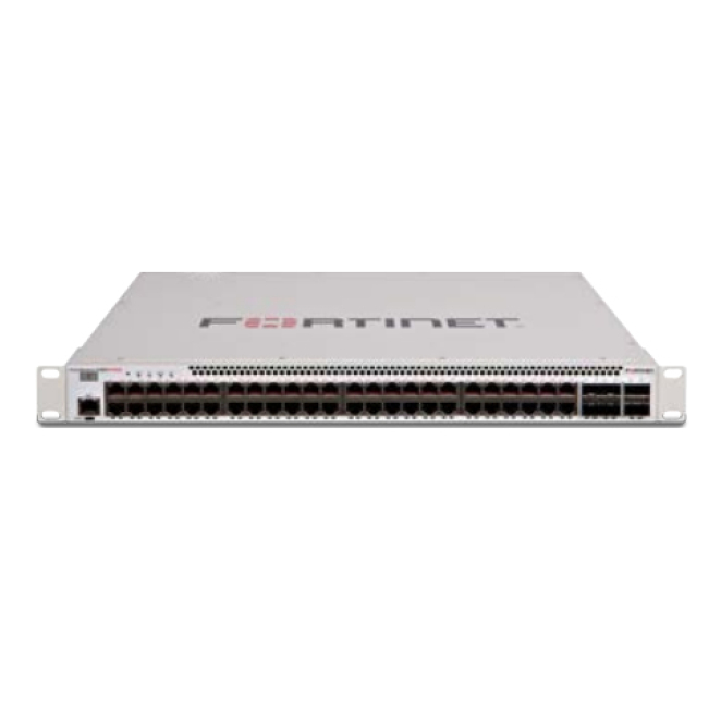 Fortinet FortiSwitch-548D-FPOE con 48 puertos RJ45 y 750W PoE Conmutador Fortinet FortiSwitch-548D-FPOE; 48 puertos GE RJ45, 4 puertos 10 GE SFP+, 2 puertos 40 GE QSFP+, límite automático de salida PoE de 750W; SKU FS-548D-FPOE