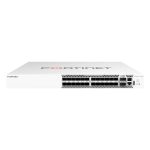 Fortinet switch modelo FS-T1024E con 24 puertos 10GBase-T, 2 puertos 100GE QSFP28 y fuentes de alimentación duales AC, compatible con controlador FortiGate