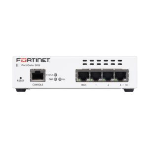 Imagen del FortiGate Firewall modelo FortiWiFi-30G con hardware, FortiCare Premium y FortiGuard Enterprise Protection por 60 meses, SKU FWF-30G-E-BDL-809-60