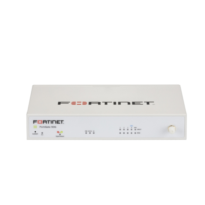 Fortinet FortiWiFi-50G-DSL Firewall con Wireless 802.11ax Fortinet FortiWiFi-50G-DSL firewall con 5 puertos GE RJ45, 1 puerto DSL, soporta wireless 802.11a/b/g/n/ac/ax, SKU FWF-50G-DSL-E