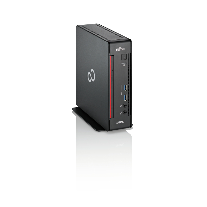 Fujitsu ESPRIMO Q558 Mini PC con Intel Core i5 y 256 GB SSD Mini PC Fujitsu ESPRIMO Q558 con procesador Intel Core i5-9400, 8 GB de RAM DDR4, 256 GB SSD, y Windows 10 Pro, SKU LKN:Q0558P0012PL. Color negro y rojo.